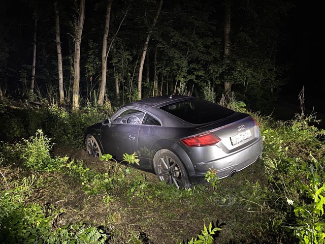 Der Personenwagen kam von der Strasse ab und blieb im Wiesland stecken. Foto: Polizei