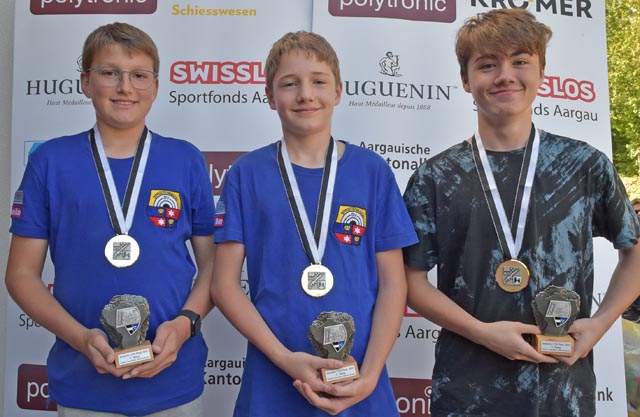 Das U15-Siegerpodest: (von links) Livio Wind (3.), Tobias Rickenbach (1.) und Fabien Kaspar (3.). Foto: wr