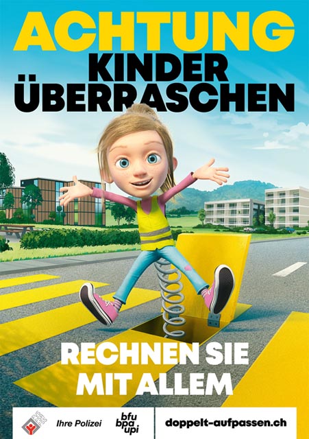 «Kinder überraschen»: Die Schulwegkampagne 2021 der bfu. Foto: zVg