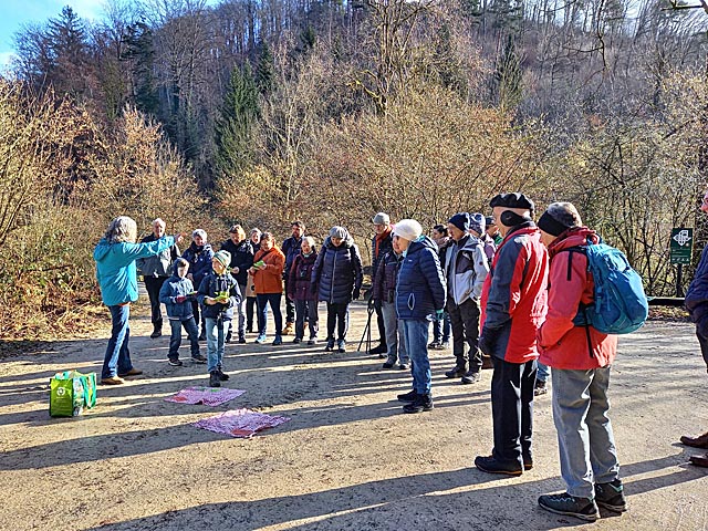 Interessierte Exkursionsteilnehmer lauschen den Erläuterungen von Astrid Schönenberger, Leiterin der Biberfachstelle Baselland. Foto: NVR