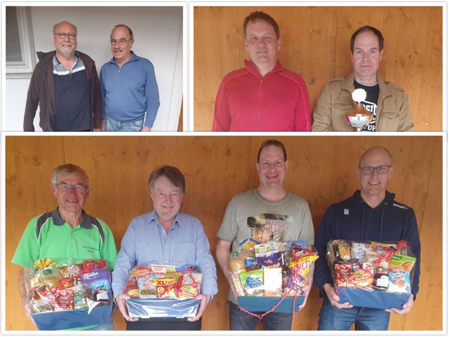 (oben links) Die Sponsoren Marcel Suter und Severin Treier. (oben rechts) Fredy Rubin und Valentin Hossle. (unten) Peter Deiss, Beat Hossle, René Deiss und Bruno Schmid. Foto: zVg