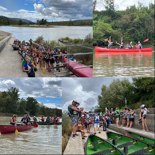Die Mitglieder der SLRG Sektion Fricktal gönnten sich zum 40. Geburtstag eine Kanufahrt. Kollage: zVg