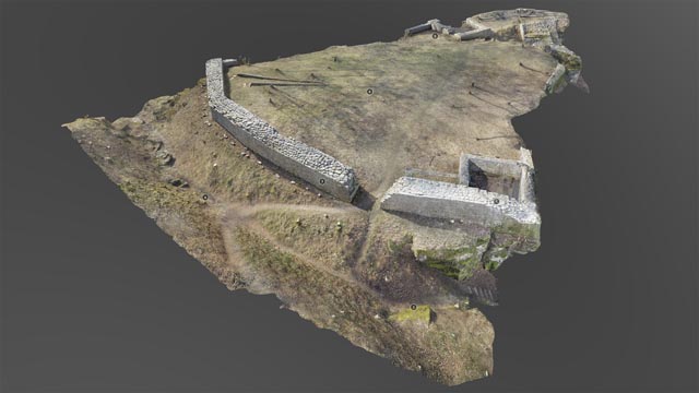 3D-Modell der frisch restaurierten Burgruine, Blick von Osten. Foto: Archäologie Baselland, Jan von Wartburg.