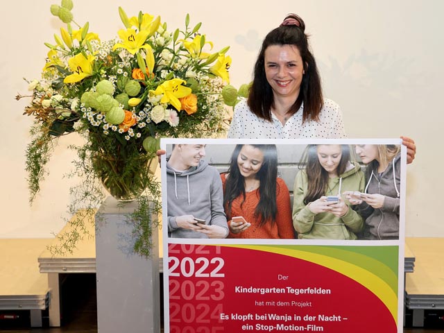 Preis des Kantons Aargau: Rebecca Albrecht, Kindergarten Tegerfelden (AG): Es klopft bei Wanja in der Nacht – ein Stop-Motion-Film. Foto: Eugen Notter.