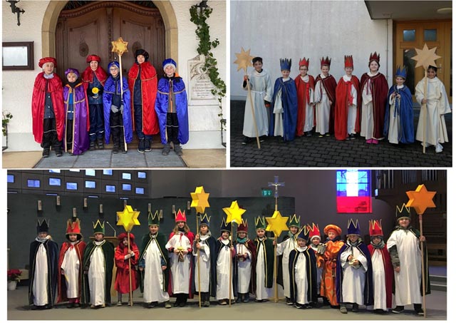 Die Sternsinger aus Schupfart (oben links), Obermumpf (oben rechts) und Wallbach brachten den Segen in die Häuser. Foto: zVg