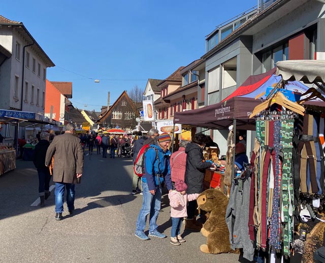 Der Fricker Fasnachtsmarkt war bereits am Vormittag gut besucht. Foto: Sonja Fasler
