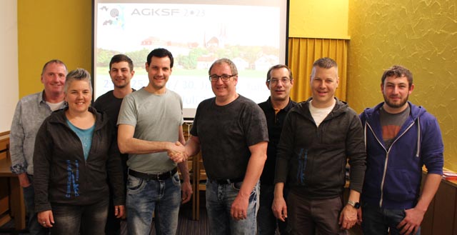 Neuer Vorstand SV Gansingen: v.l. Sepp Zumsteg, Yvonne Erdin, Marco Jappert (bisher), ehemaliger Präsident Sebastian Boutellier, neuer Präsident Andi Erdin, Claude Chenaux, Mathias Senn, Jungschützenleiter Tobias Lüthi. Foto: zVg