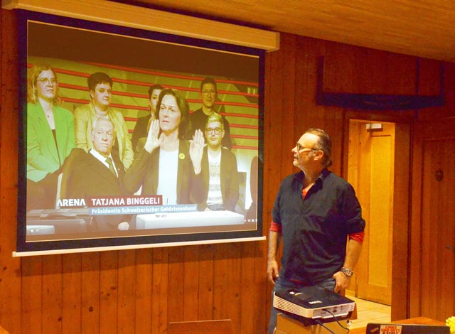 Nationalratskandidatin Tatjana Binggeli aus Möhlin in der TV-Arena. Foto: zVg