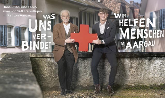 Hans-Ruedi Zumbrunnen und Fabio Madonna sind zwei von 960 Freiwilligen des Aargauer Roten Kreuzes. Foto: zVg