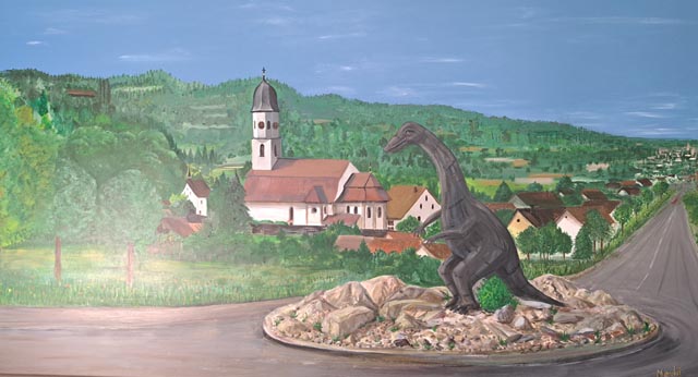 «Fricker Kirche mit Saurier-Kreisel». Bild: zVg