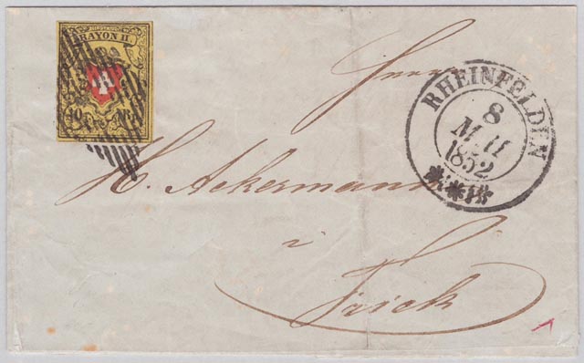 Brief mit Rheinfelder Zweikreisstempel von 1852. Foto: zVg
