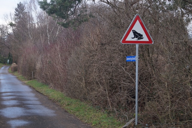 Warntafel «Achtung Amphibien». Foto: Urs Tester, Pro Natura Baselland