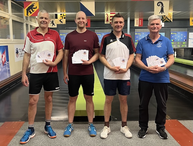 Von links: Rolf Herzog, Wallbach, KK Rot-Weiss 1, Möhlin – Silber; Sven Scheidegger, Eriswil, KK Chegugielä, Bützberg – Gold; Martin Slanzi, Alpnach-Dorf, KK Musegg, Luzern – Bronze; Werner Blatter, Oberried am Brienzersee, KK Harder, Heimberg – 4. Rang. Bild: zVg